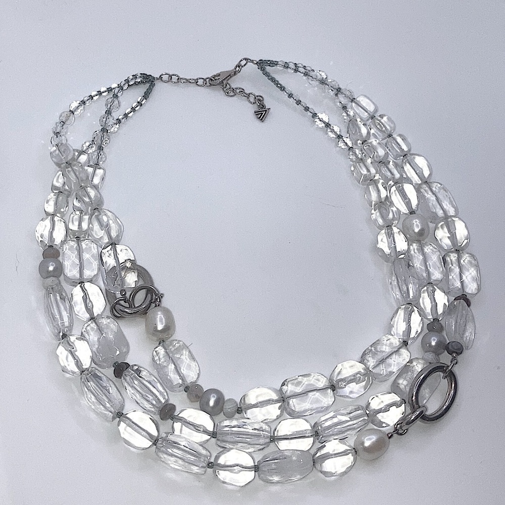 Silpada Sterling Rock Crystal Beaded 3 Strand w Pearl Necklace 18” + 2.5